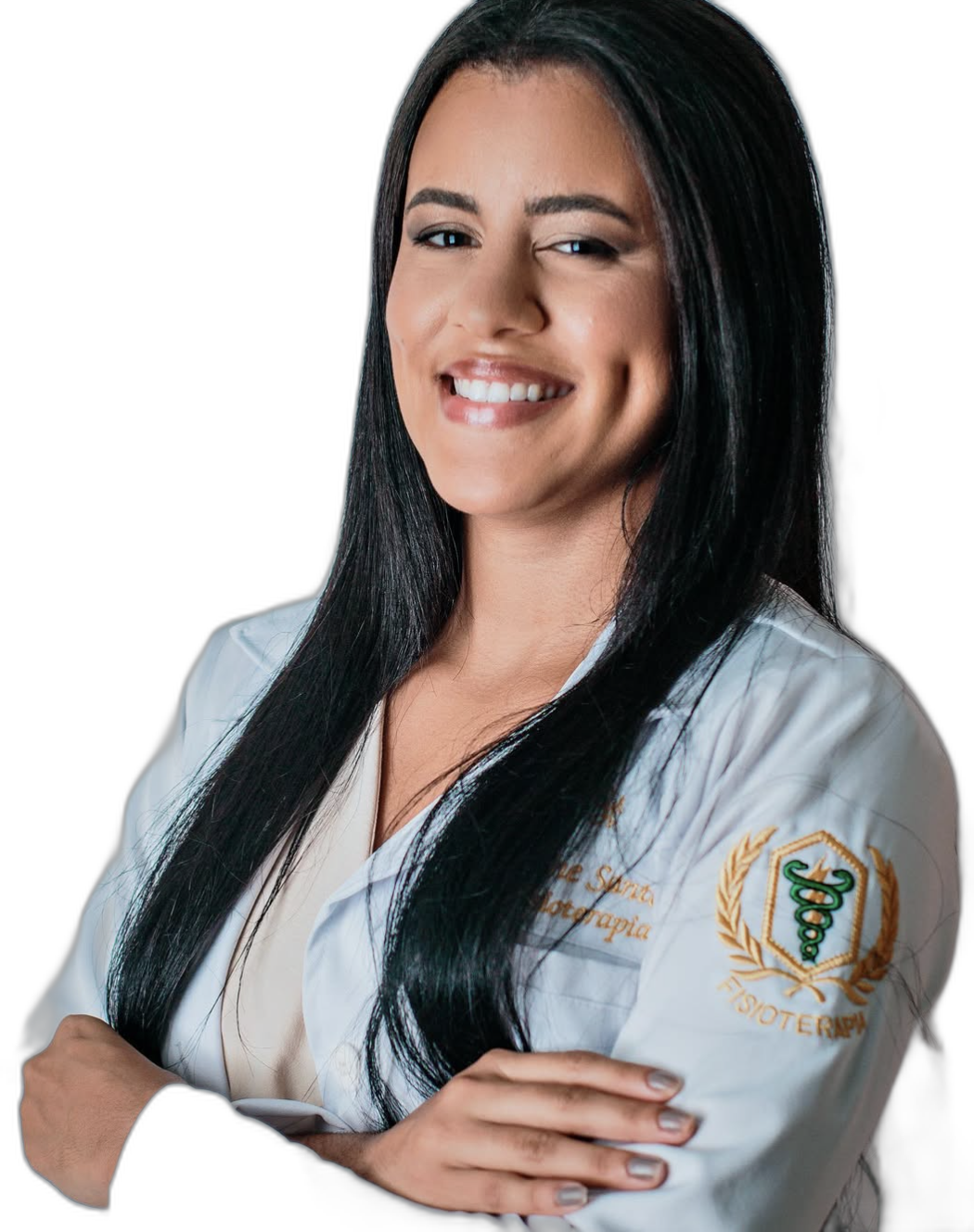 Ray Santos de jaleco branco de fisioterapia